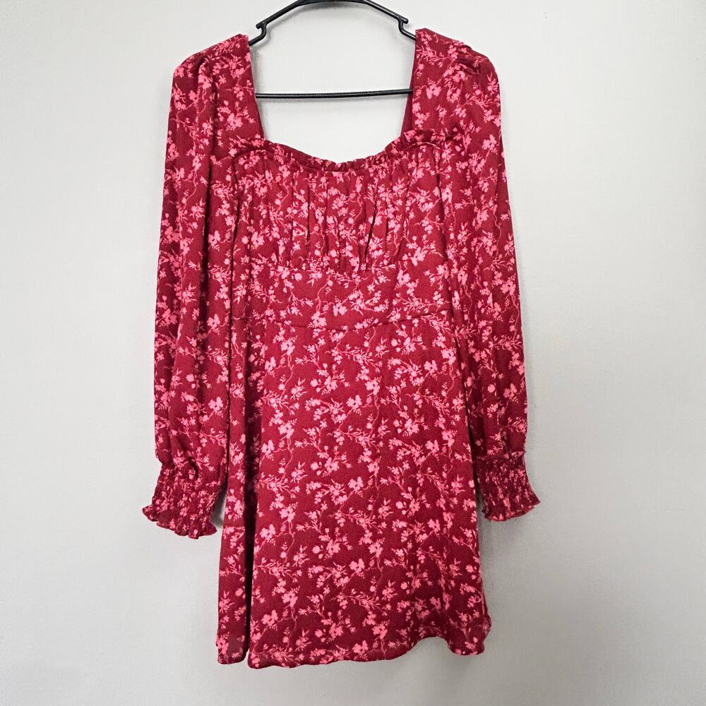 Row A Long Sleeves Square Neck Floral Mini Summer Dress Sz S